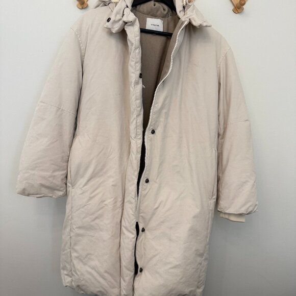 Vince Longline Puffer Coat Mid-length winter jacket hooded beige size xxs - Picture 1 of 5